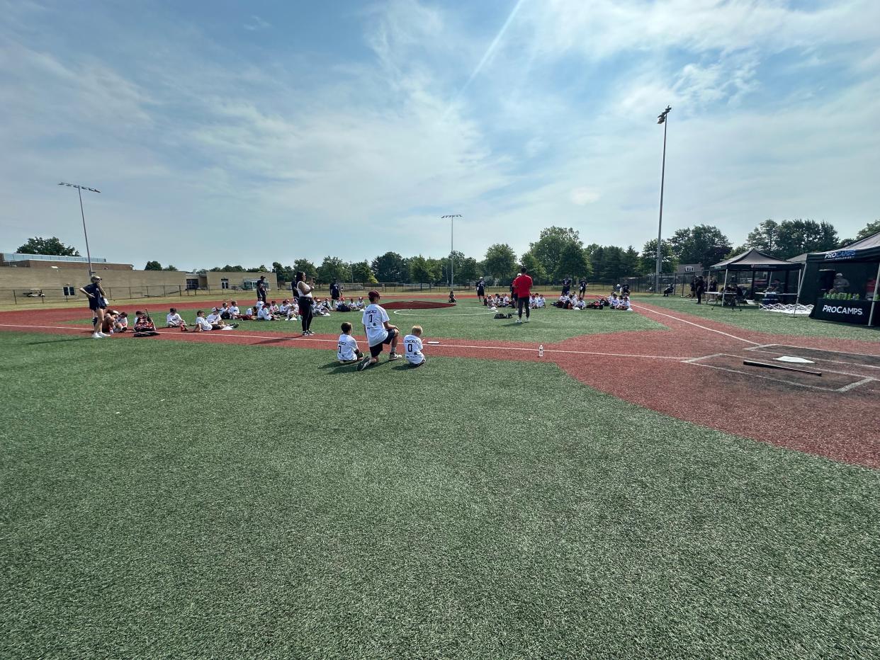 Guardians second baseman Andres Gimenez interacting with kids at his youth camp held at Lutheran West High School on June 17, 2024.