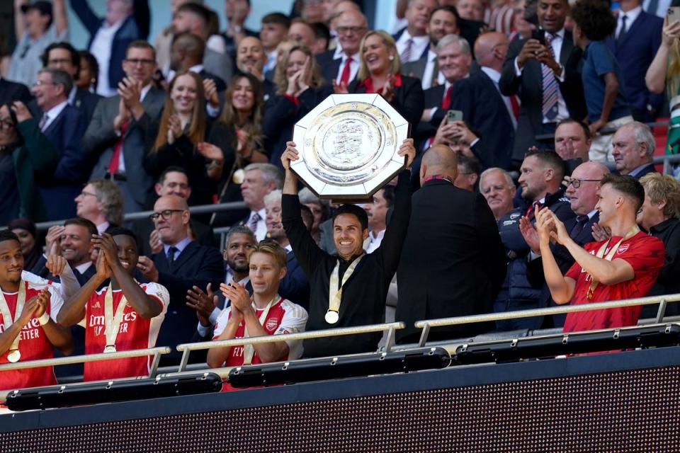 Mikel Arteta lifted the Community Shield (PA Wire)