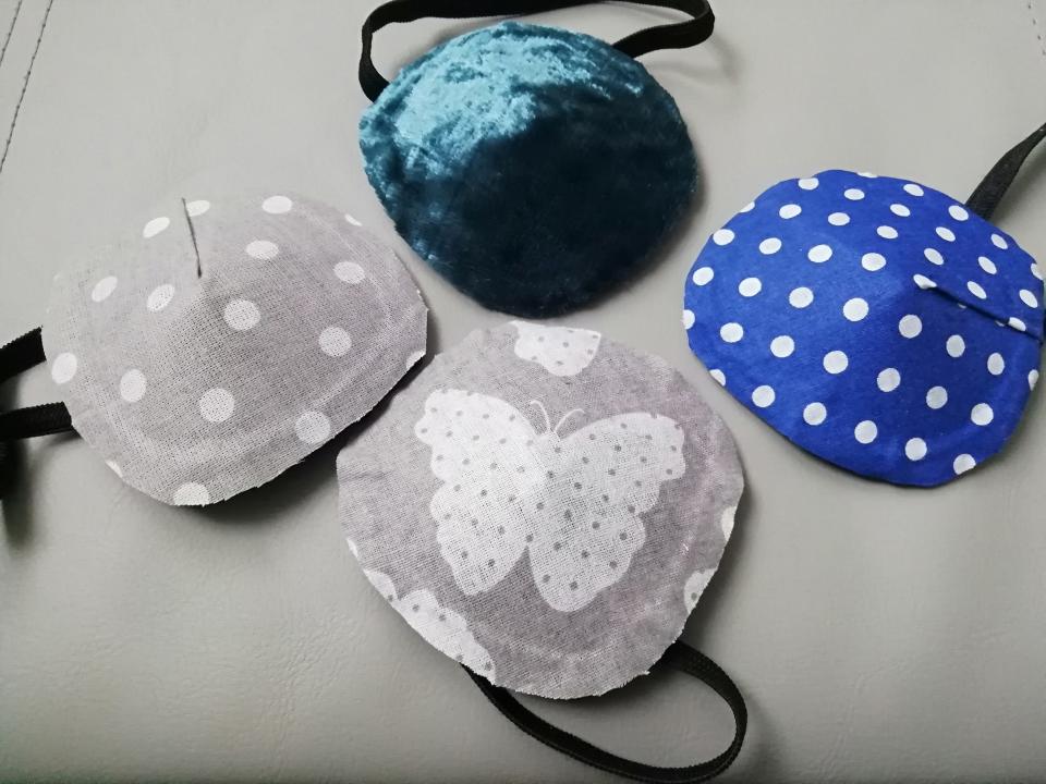 Toni makes eye patches for other facial cancer sufferers and has shipped them around the world (Bling-k Of An Eye/Toni Crews)