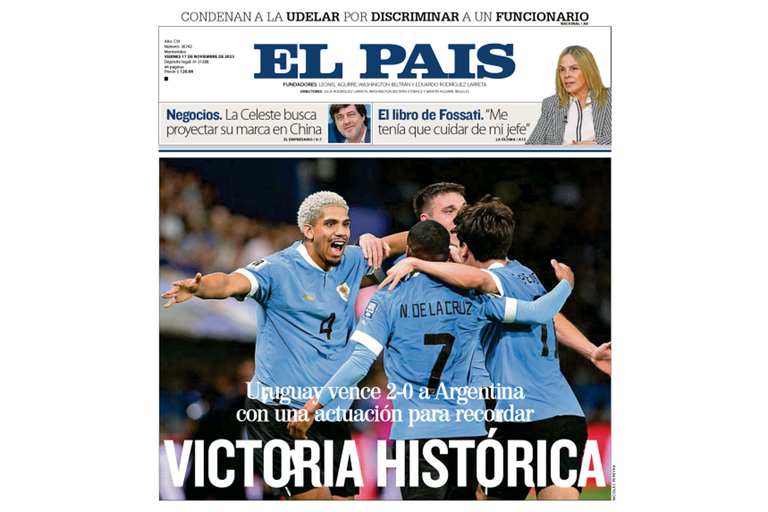 La tapa del diario El País de Uruguay