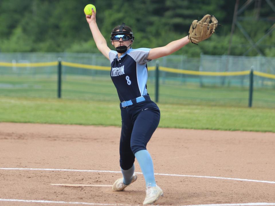 Triton's Emma Penniman throws a pitch during an MIAA Division III Round of Eight game against Dighton-Rehoboth.