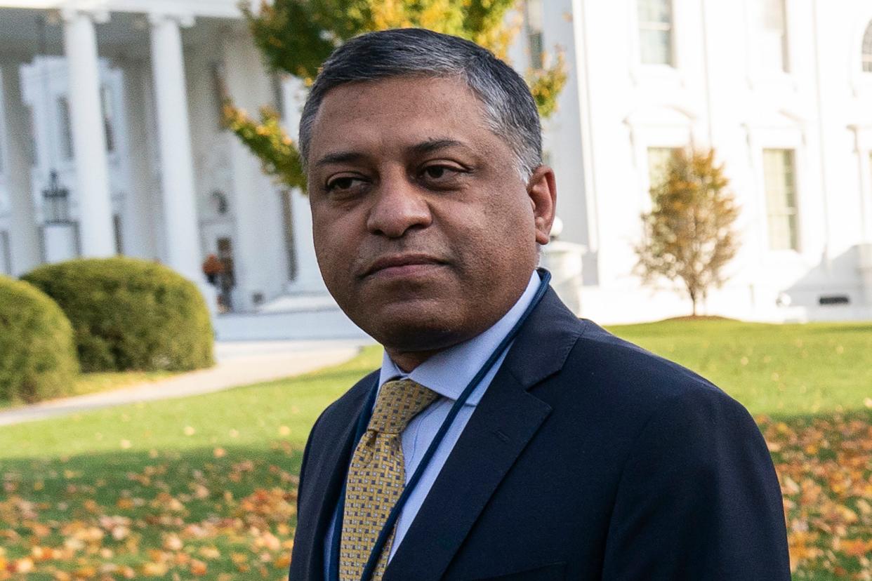 Dr. Rahul Gupta, the director of the White House Office of National Drug Control Policy, is shown at the White House, Thursday, Nov. 18, 2021, in Washington. The U.S. government paid its remaining $1.3 million in dues to the World Anti-Doping Agency but delivered a brusque message along with the check. A pair of letters written by the director of the White House drug control office, Rahul Gupta, and obtained by The Associated Press, revealed the money was given despite misgivings about America's standing within the agency.