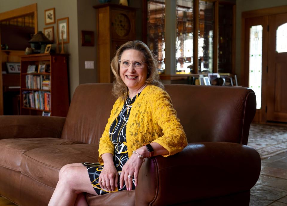 Magnetica Communications founder and chief consultant Mary Henige sits in the living room of her home in Beverly Hills on Thursday, May 5, 2022. Henige worked with Mary Barra of General Motors for many years and talks about her career.