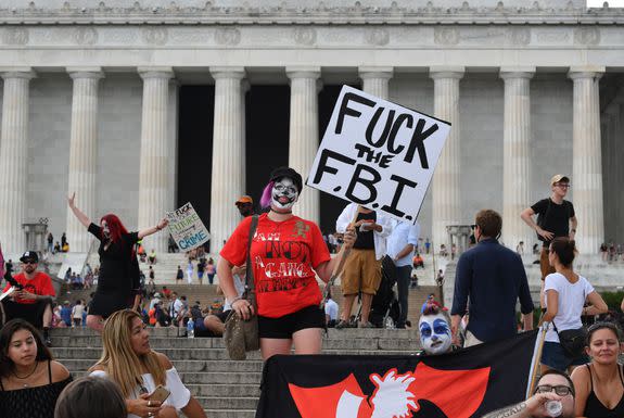 Fans of the US rap group Insane Clown Posse, known as Juggalos, protest on September 16, 2017 in front of the Lincoln Memorial in Washington, D.C. against a 2011 FBI decision to classify their movement as a gang. / AFP PHOTO / PAUL J. RICHARDS        (Photo credit should read PAUL J. RICHARDS/AFP/Getty Images)