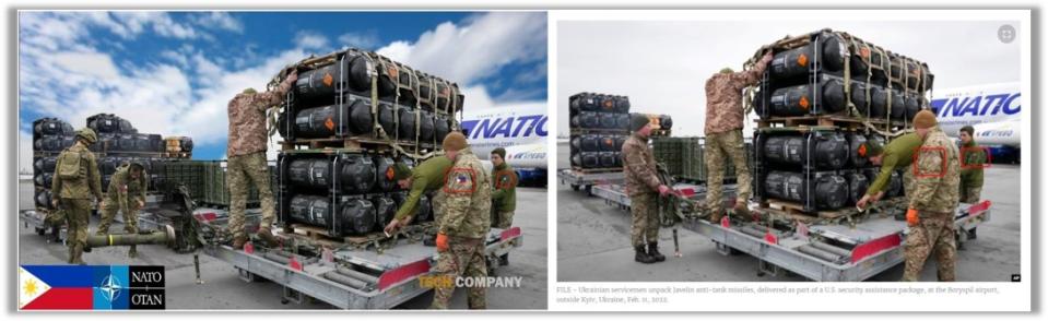 <span>Screenshot comparison of the false post (left) and the photo published by Voice of America (right), with elements highlighted by AFP</span>