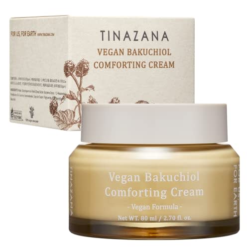TINAZANA Vegan Bakuchiol Comforting Cream For Replenish and Soothe Senitive Dry Skin, Skin Care, Highly Moisturizing Recovery Cream, 100% Vegan Formula, Bacuchiol, Share Butter, Colorless, Fragrance-free 2.7Oz (80ml)