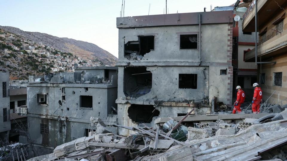 PHOTO: Rescuers check the destruction following an overnight Israeli airstrike in the southern Lebanese village of Shebaa near along the border between the two countries, Sept. 27, 2024. (Rabih Daher/AFP via Getty Images)