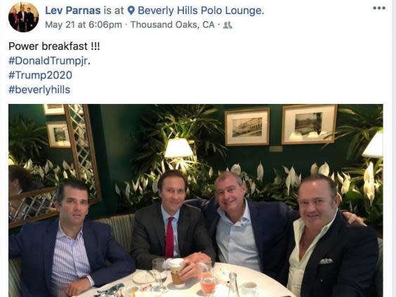 Facebook screengrab shows Mr Parnas with Donald Trump Jr (The Campaign Legal Center via AP, File)