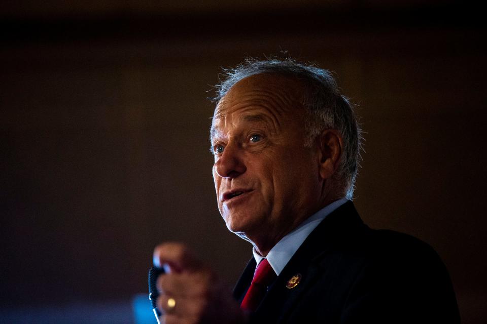 U.S. Rep. Steve King, R-Kiron, speaks to the Westside Conservative Club on Wednesday, Aug. 14, 2019, at The Machine Shed in Urbandale.  