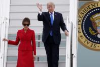 <p>President Donald Trump and First Lady Melania arrive at Orly airport, south of Paris, Thursday July 13, 2017. (Photo: Thibault Camus/AP) </p>