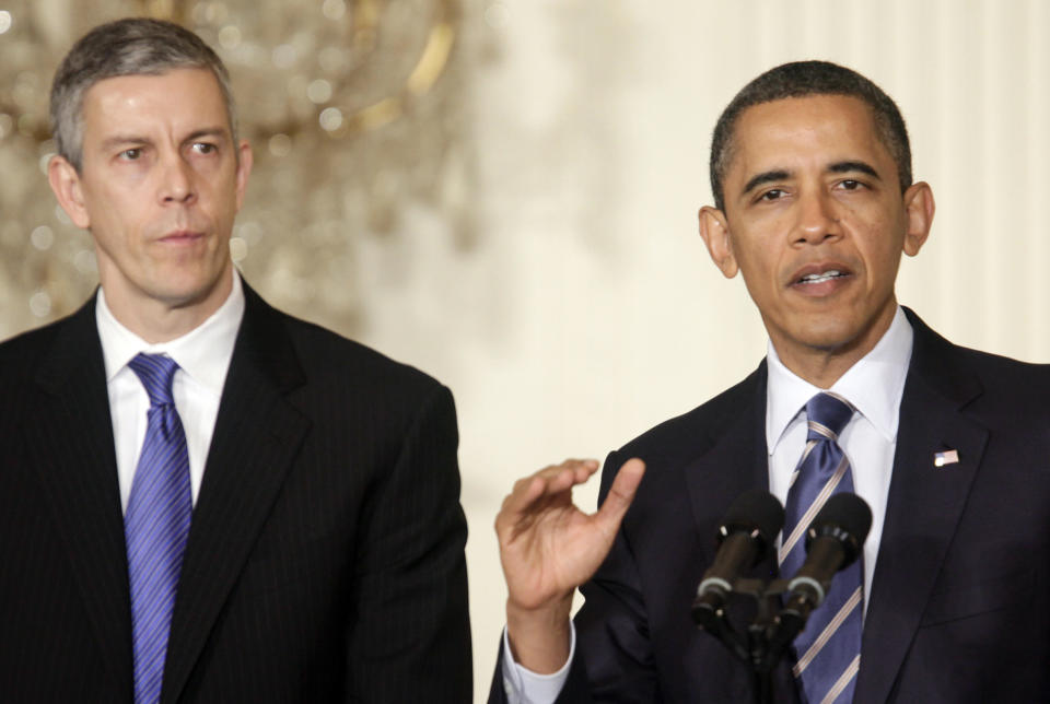 President Barack Obama and&nbsp;Secretary of Education Arne Duncan in 2012. One of Duncan's last acts before leaving office in 2015 was reappointing&nbsp;James Runcie, despite various student loan issues during his tenure. (Photo: Yuri Gripas / Reuters)