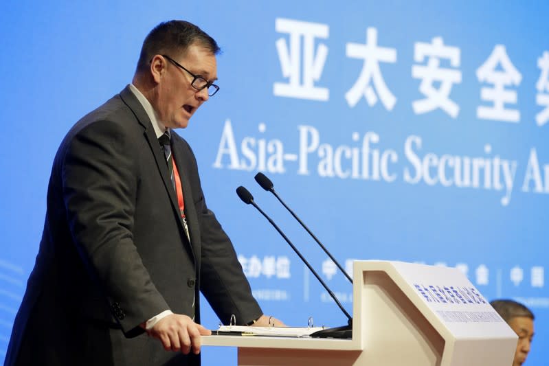 U.S. Deputy Assistant Defense Secretary for China Chad Sbragia speaks at the Xiangshan Forum in Beijing