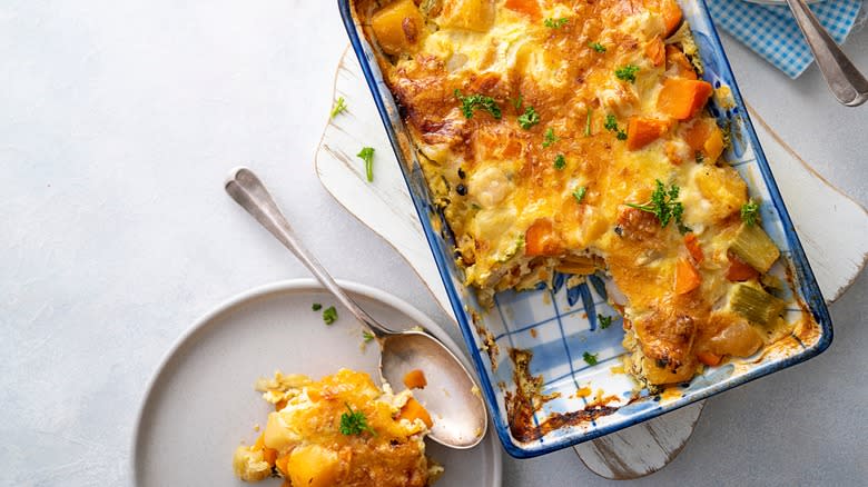 Casserole served from tray