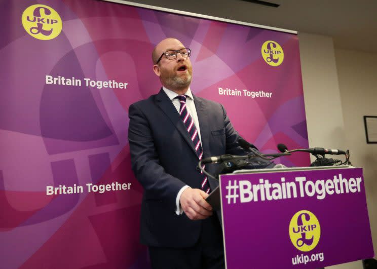 Paul Nuttall launches his party's General Election manifesto (PA)