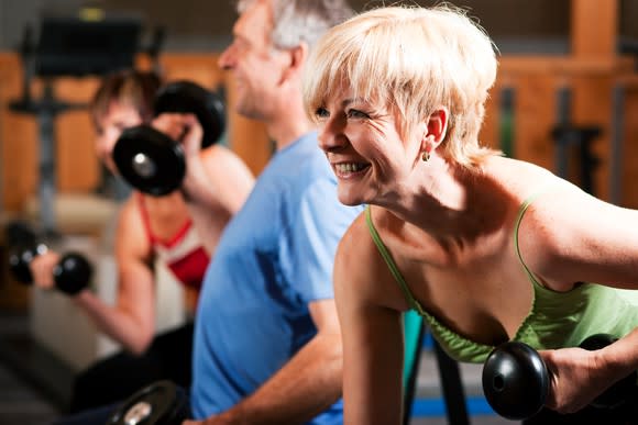 People working out with weights