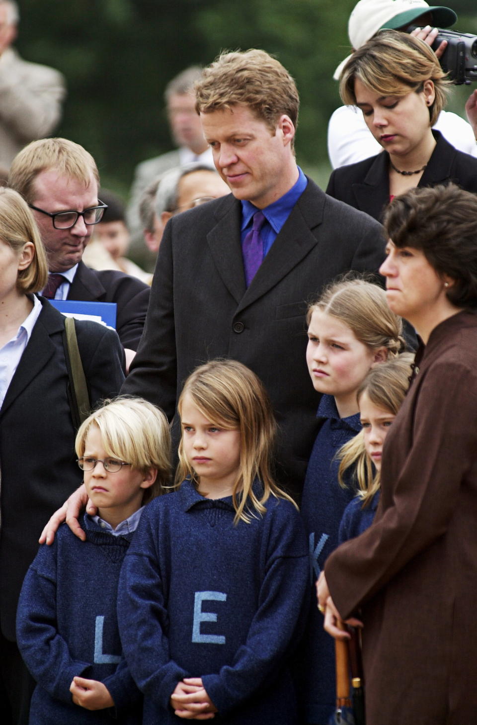 LONDON, UNITED KINGDOM - JUNE 30:  Charles,earl Spencer, Brother Of The Princess Of Wales,  With His Children At Opening Of The Princess Of Wales Memorial Playground In Kensington Gardens In London.  L To R: Louis [ Viscount Althorp ], Eliza, Kitty, Amelia  (Photo by Tim Graham Photo Library via Getty Images)