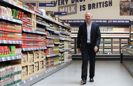 Dave Lewis, Chief Executive Officer of Tesco walks inside one of Tesco's new discount supermarkets called Jack's, in Chatteris, Britain, September 19, 2018. REUTERS/Chris Radburn