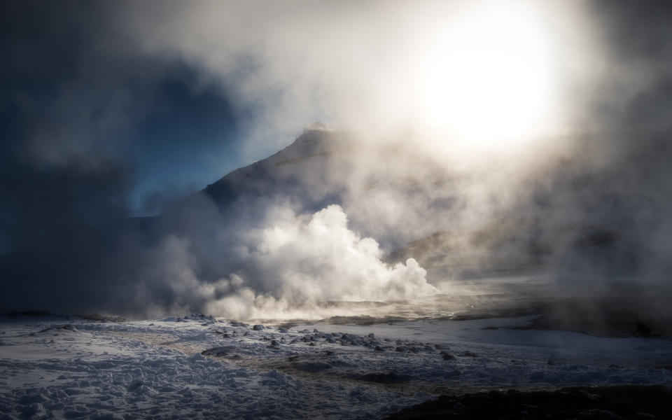 Krafla is a caldera of about 10 km in diameter with a 90 km long fissure zone, in the north of Iceland in the Mývatn region. Its highest peak reaches up to 818 m and it is 2 km in depth. There have been 29 reported eruptions in recorded history.