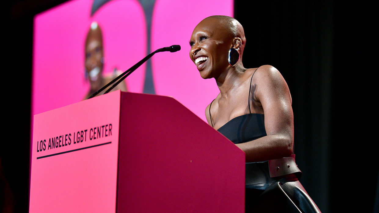 Cynthia Erivo speaks onstage during the Los Angeles LGBT Center's Annual Gala at Shrine Auditorium and Expo Hall on May 18, 2024 in Los Angeles, California.