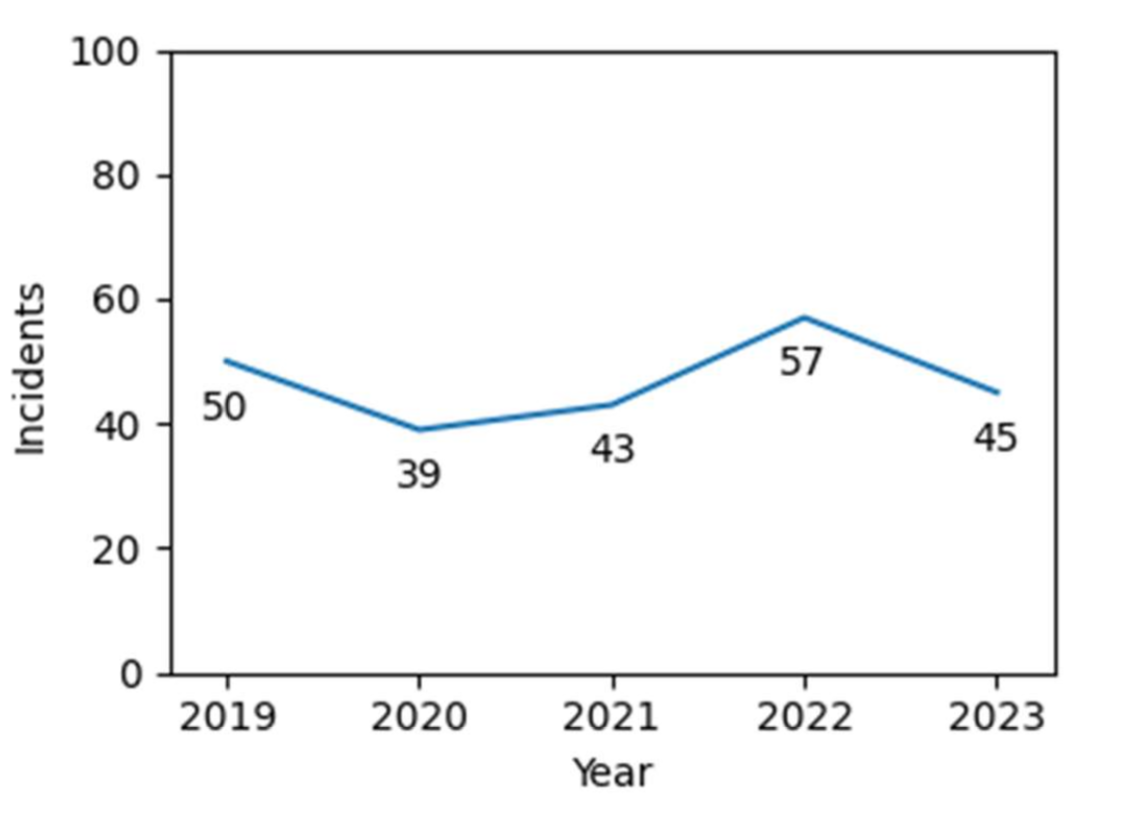 There were 45 fatal overdoses in 2023.