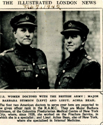 A 1942 news photo of Barbara Stimson, left, and Achsa Bean, American doctors in the British R.A.M.C.