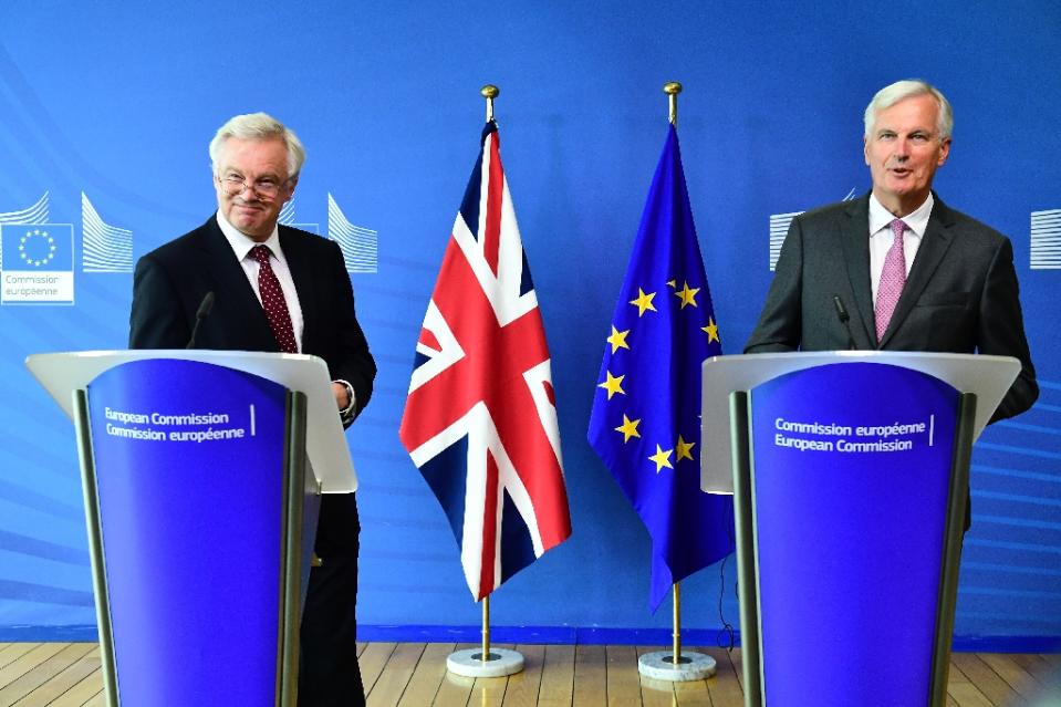 The EU’s chief Brexit negotiator Michel Barnier (right) and his British counterpart David Davis have disagreed over how much progress has been made (AFP Photo/EMMANUEL DUNAND)