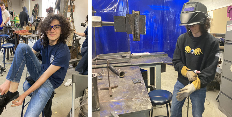 Aidan Daretany, 15 and in the tenth grade, prepares to do some welding at the Harbor School. (Jo Napolitano)