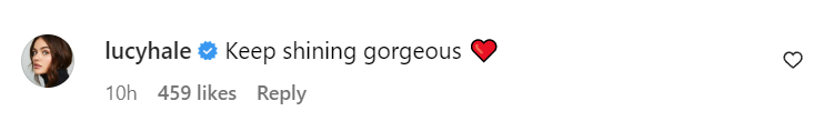 Actor Lucy Hale commented on Dylan Mulvaney's Instagram post, writing, "Keep shining gorgeous."