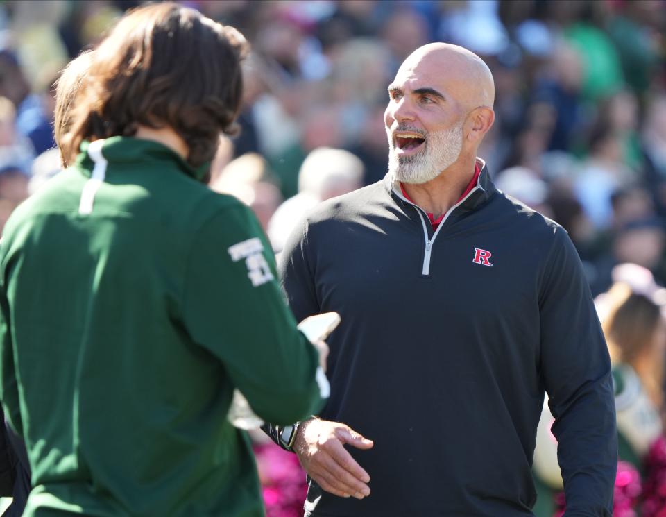 Former St. Joseph head coach Augie Hoffmann visiting on the sidelines as St. Joseph, No. 9 in the USA TODAY NETWORK New Jersey football Top 25, hosted No. 3 Bergen Catholic in Montvale, NJ on October 15, 2022.