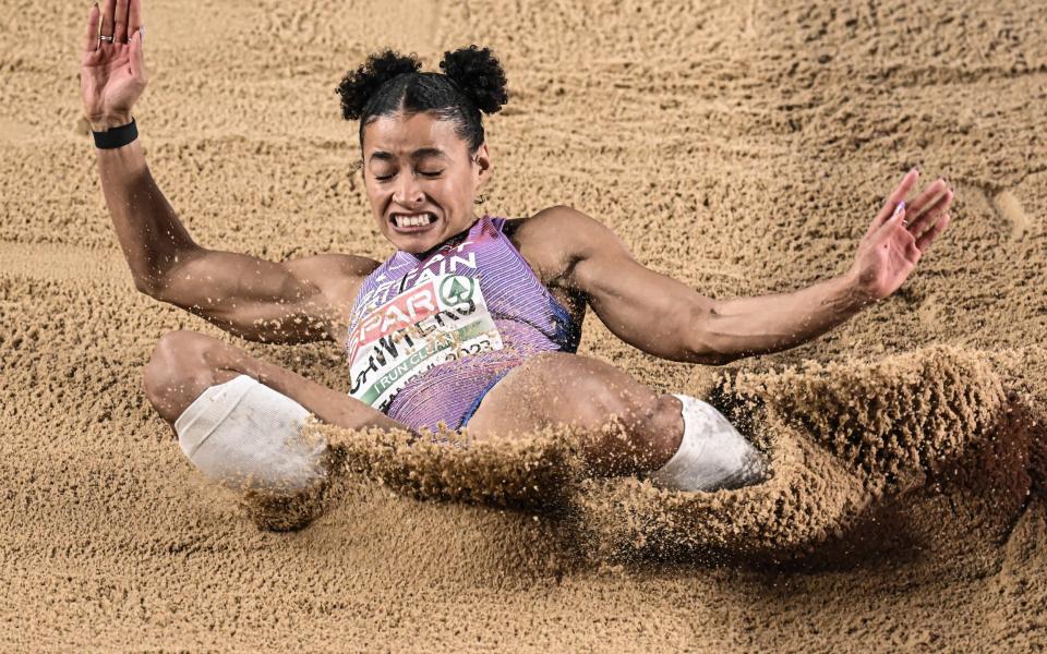 Jazmin Sawyers competing at the  European Indoor Athletics Championships -  Jazmin Sawyers: Long-jumper, dressmaker and The Voice contestant