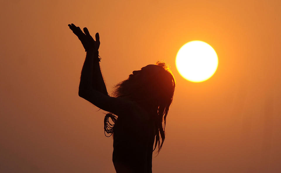 Yoga at sunrise in India