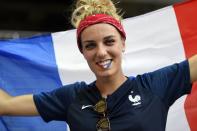 A French supporter poses ahead of the France 2019 Women's World Cup Group A football match between France and Norway, on June 12, 2019, at the Nice Stadium in Nice, southeastern France. (Photo by Christophe Simon/AFP/Getty Images)