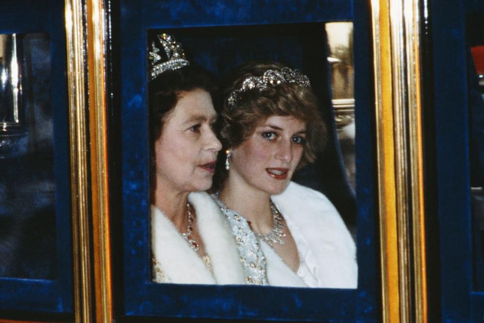 <div class="inline-image__caption"><p>"The Princess of Wales and the Queen attend the Opening of Parliament in London, November 1982. Diana is wearing a white fur coat and the Spencer tiara.</p></div> <div class="inline-image__credit">Terry Fincher/Princess Diana Archive/Getty</div>