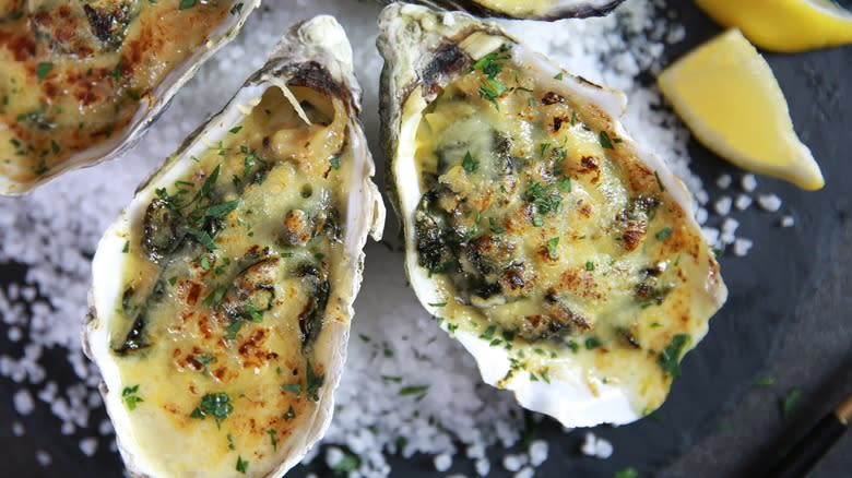 Oysters Rockefeller in shell