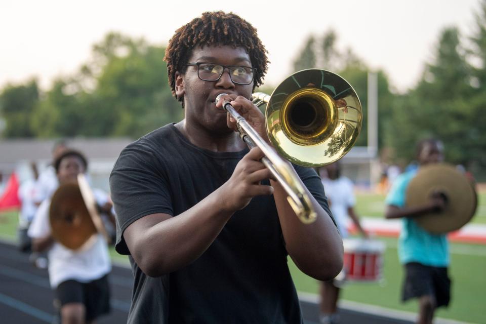 Austin-East Magnet High School band camp on Wednesday, July 26, 2023.