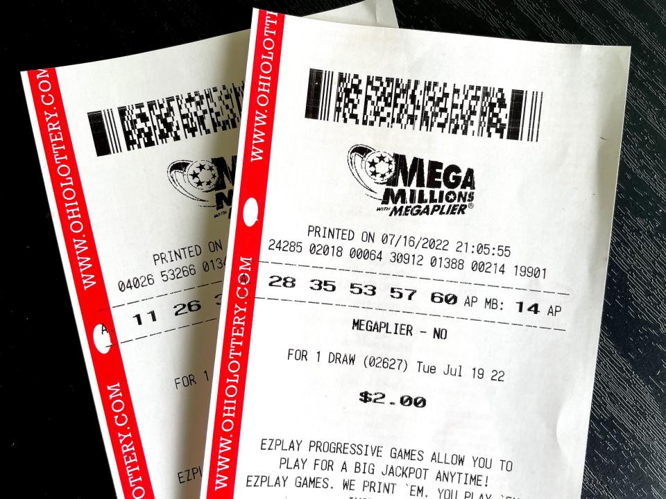 A Mega Millions ticket for the jackpot drawing on Friday, Aug. 19, 2022.