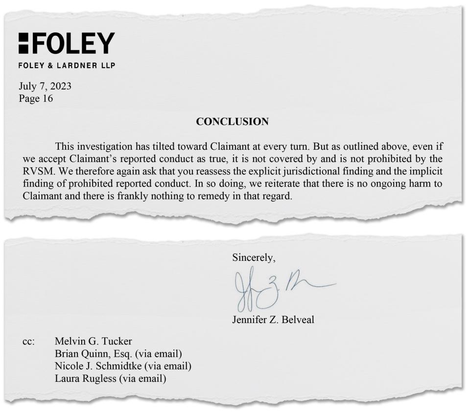 Tucker's attorney, Jennifer Belveal, repeatedly accused the investigator, Rebecca Veidlinger, of conducting an unfair investigation.