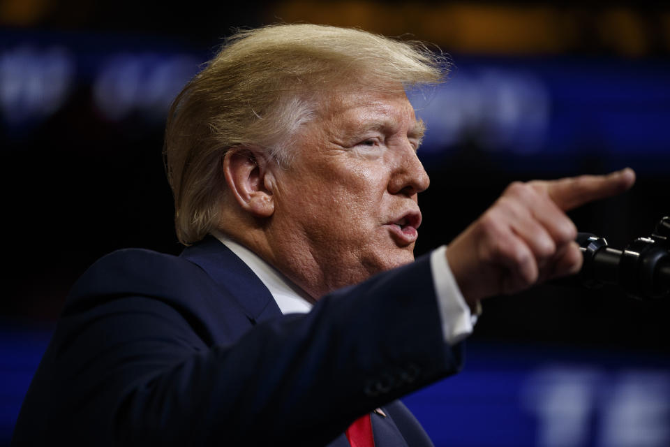 President Donald Trump speaks during his re-election kickoff rally at the Amway Center, Tuesday, June 18, 2019, in Orlando, Fla. (AP Photo/Evan Vucci)