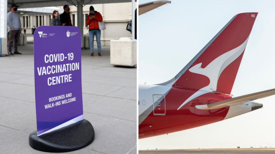 Families could score free travel for a year under Qantas' vaccine plan. (Images: Getty).