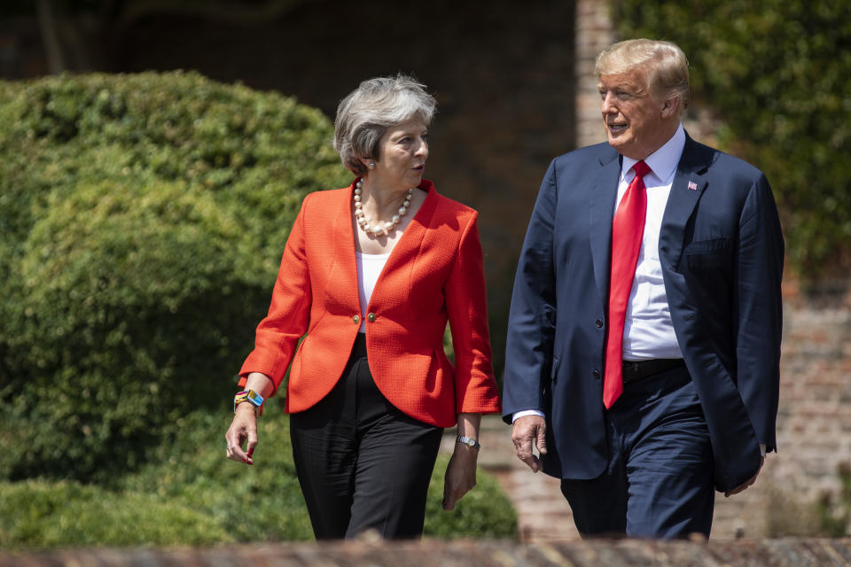 British Prime Minister Theresa May and President Trump at Chequers on July 13, 2018, in Aylesbury, England. (Photo: Dan Kitwood/Getty Images)