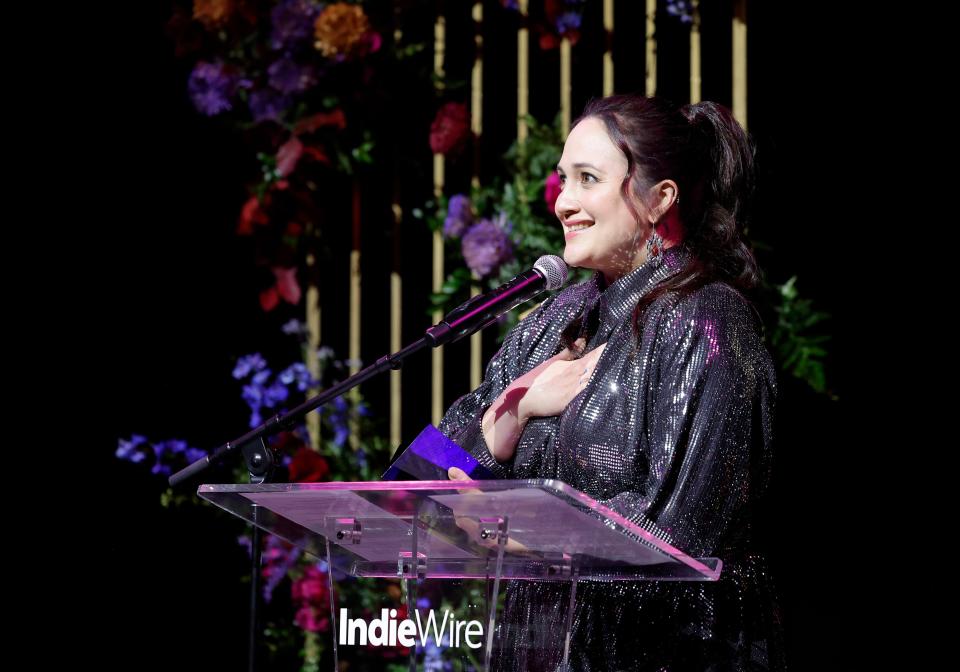 HOLLYWOOD, CALIFORNIA - DECEMBER 06: Lily Gladstone accepts the Performance Award onstage during IndieWire Honors 2023 at NeueHouse Hollywood on December 06, 2023 in Hollywood, California. (Photo by Emma McIntyre/IndieWire via Getty Images)