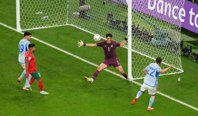 Pablo Sarabia (right) in action for Spain at the World Cup