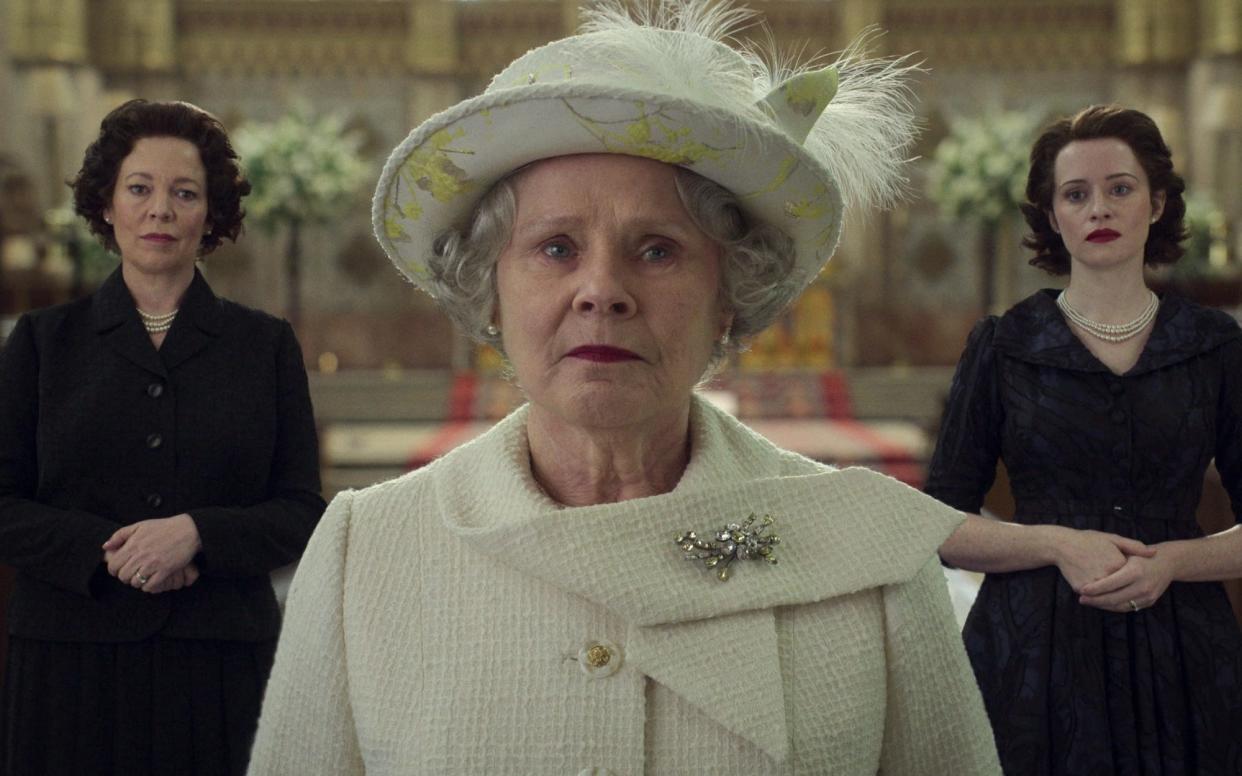 Triple crown: Olivia Colman, Imelda Staunton and Claire Foy as Queen Elizabeth II