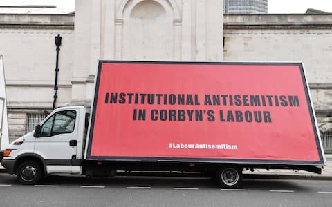 Vans organised by Community United Against Labour Party Antisemitism drove around Westminster in April - Credit:  John Stillwell