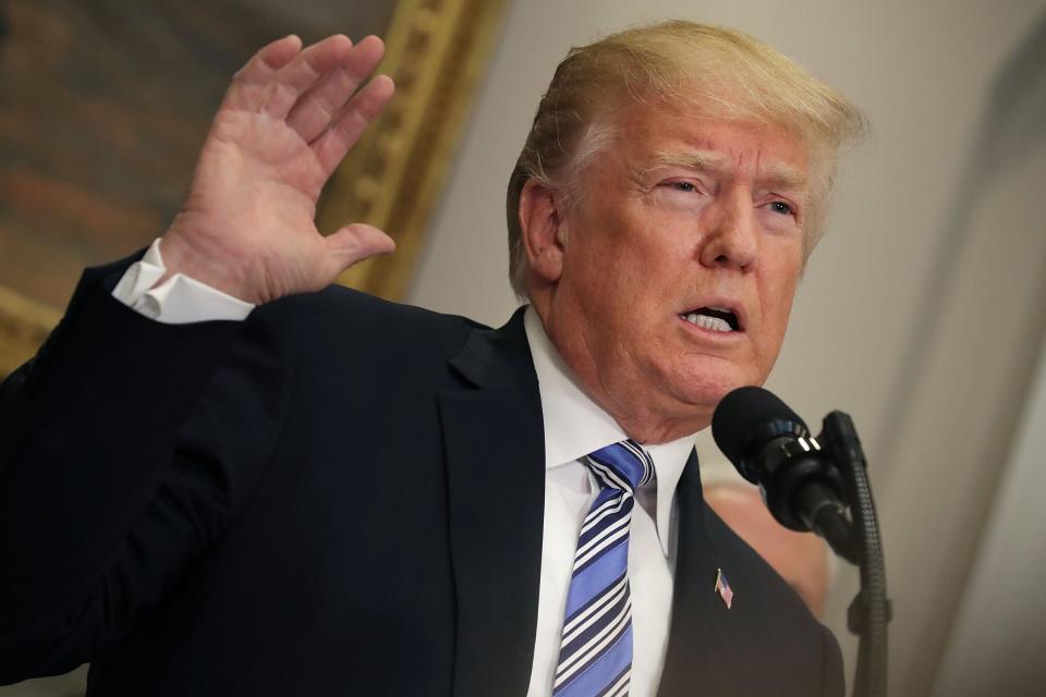 WASHINGTON, DC - MARCH 08: U.S. President Donald Trump delivers remarks before signing the 'Section 232 Proclamations' on steel and aluminum imports in Roosevelt Room the the White House March 8, 2018 in Washington, DC. Trump signed proclamations that will impose a 25-percent tarriff on imported steel and a 10-percent tarriff on imported alumninum. (Photo by Chip Somodevilla/Getty Images)