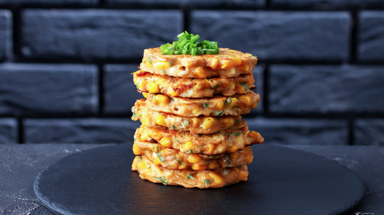 stack of corn fritters