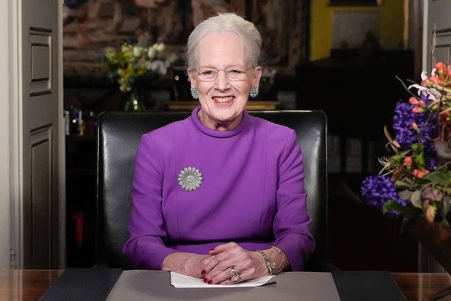 <p>Keld Navntoft / Ritzau Scanpix / AFP via Getty</p> Queen Margrethe of Denmark makes her New Year's speech at Amalienborg Palace in Copenhagen on December 31, 2023.