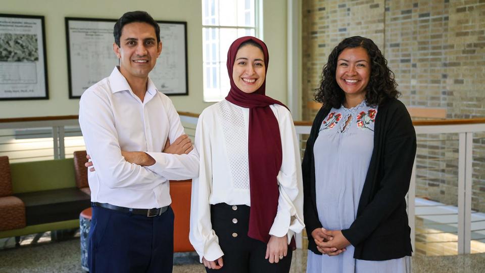 West Texas A&M University faculty researchers recently won a grant from the National Science Foundation to increase collegiate STEM success in Hispanic students. Pictured are, from left, Dr. Behnam Askarian, Dr. Azi Tabei and Dr. Audrey Meador.