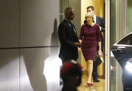 Britain’s Prime Minister Theresa May leaves the European Commission headquarters after a meeting with EU Commission President Jean-Claude  Juncker and EU’s chief Brexit negotiator Michel Barnier in Brussels, Belgium October 16, 2017. REUTERS/Francois Lenoir