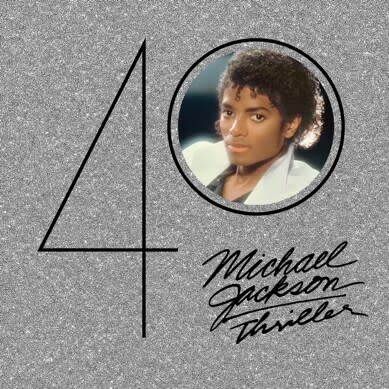 The “Michael Jackson Thriller 40” cover is set against a sleek, gray background. (Photo by Dick Zimmerman, courtesy of Sony Music Entertainment)